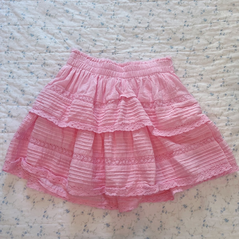 pink ruffle mini skirt
